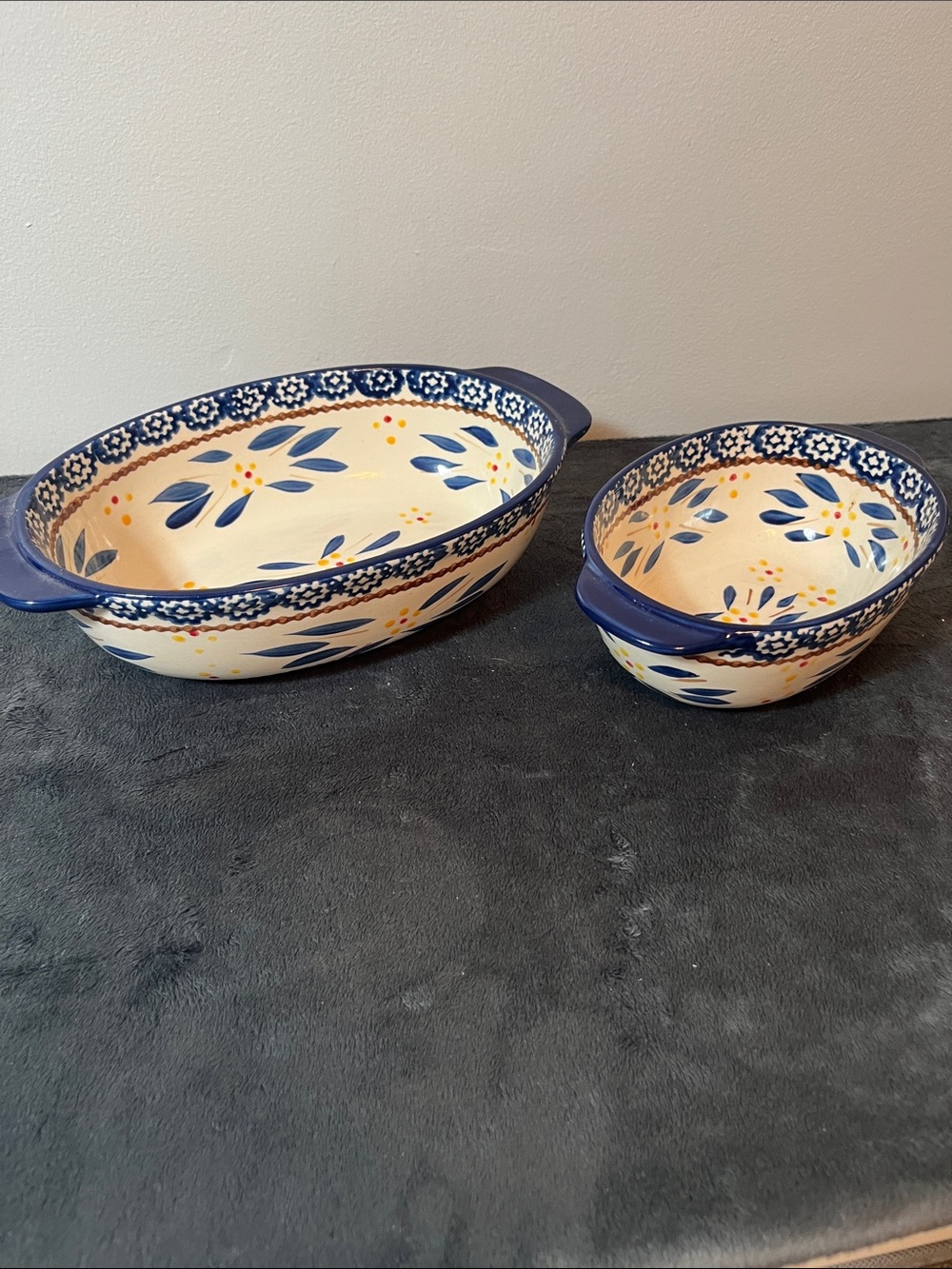 Temp-Tations Old World blue ceramic serving dishes kitchen cookware 1qt & .5